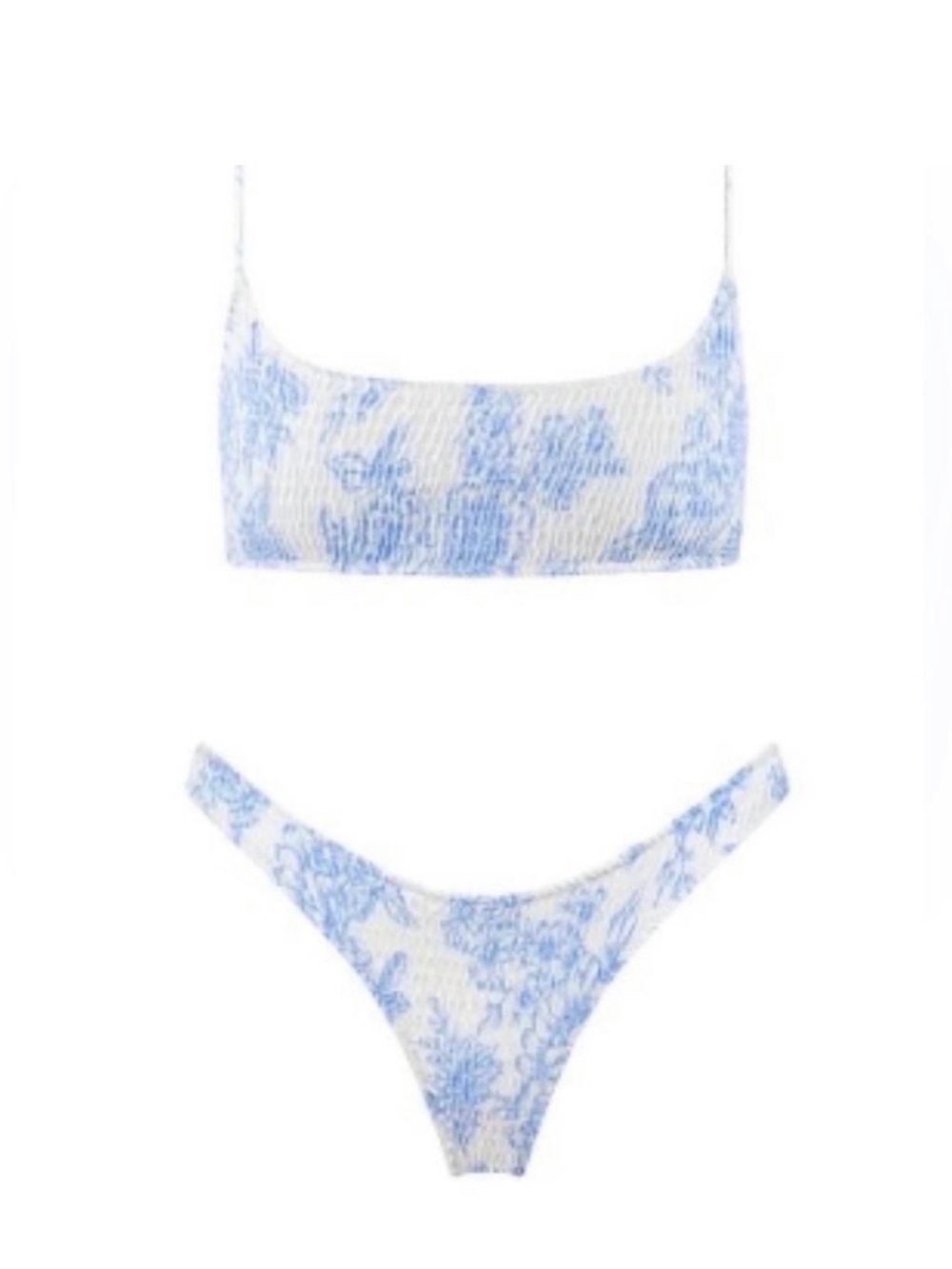 triangl swimwear Blue Floral Smocked Bikini Set